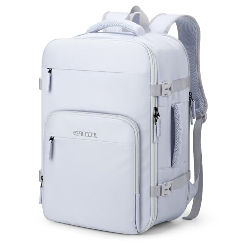 Image of RealCool 15.6 inch Laptop Travel Backpack, TSA Flight Approved Carry On Daypack | 180 Full-Open, Waterproof Wet Pocket, Compression Straps, Ergonomic Back Support, Luggage Belt, For Gym, School, Business