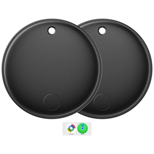 Eelexa Smart Tag Tracker, Dual System(Both iOS&Android) Air Tracker Tag, Compatible with Apple Find My or Google Find Hub Smart Keys Finder Item Locator with Waterproof&Light (Black-2Pack)