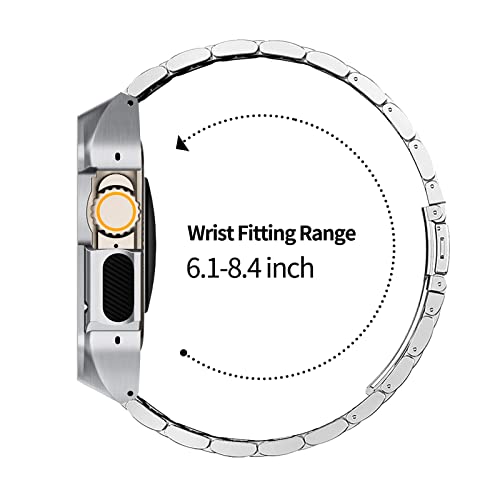 Cagos Stainless Steel Band With Case Compatible With Apple Watch Ultra Band 49Mm 45Mm 44Mm Series 8/7/6/5/4/Se, Rugged Metal Iwatch Bands Cool Strap With Protective Bumper Cover For Men Women, 45Mm Silver #TOP6