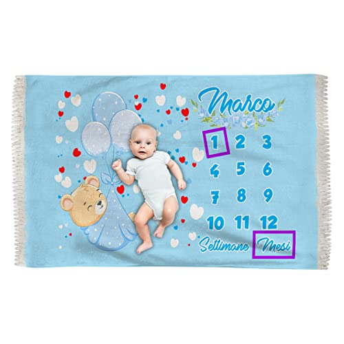 Overthetee Coperta Complimese Neonato Personalizzabile con Nome Compimese 1-12 Mesi