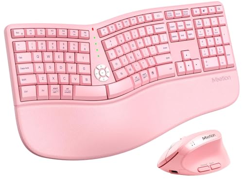 Image of MEETION Ergonomic Keyboard and Mouse Combo, 2.4G Cordless Split Keyboard with Cushioned Palm Rest, Vertical Wireless Mouse, Natural Typing Full Size Keyboard, for Windows /Mac PK