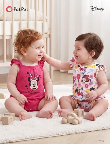 Disney Baby Minnie Mouse Packs Soft Breathable Stretch Bodysuit with Ruffle Sleeves Romper for Newborn Red,3-6 Months - image 7