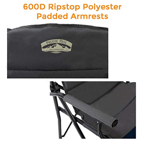 Pacific Pass Camping Chair Heavy Duty Padded Chair, 400lbs Capacity, Folding Sports High Back Chair with Storage Bag & Cup Holder for Camping, Fishing, Hiking, Outdoor, Carry Bag Included