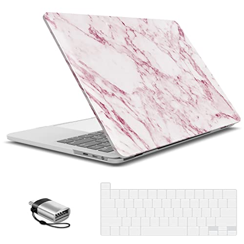 IBENZER Compatible with 2025 2024 M2 MacBook Pro 13 Inch Case 2025-2016 M1 A2338 A2289 A2251 A2159 A1989 A1706 A1708, Hard Shell Case&Keyboard Cover&Type C for Mac Pro 13,Pink Marble,T13PKMB+1TC