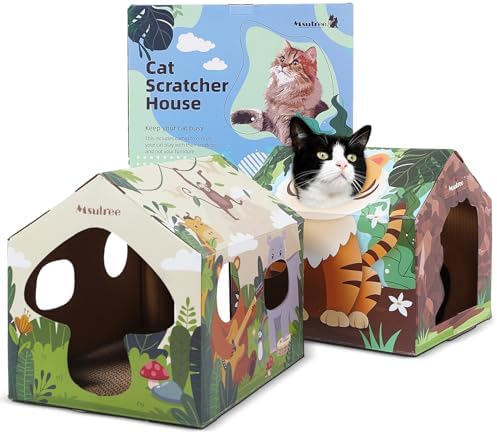 Cardboard Cat House 2-Story With Scratch Pads - Corrugated Playhouse & Scratcher For Indoor Cats