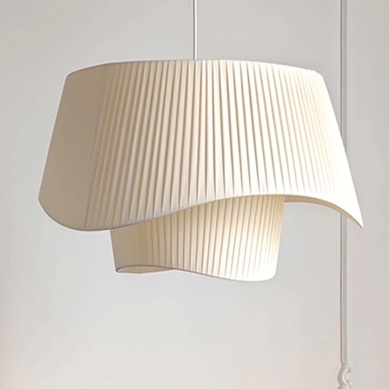 Lampe suspendue ronde tissu blanc LED lustre salon salle à manger
