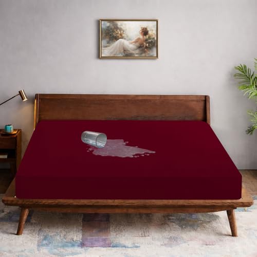 Image of The Furnishing Tree Medium /Diwan Size Mattress Protector 75x42 Inch | 100% Waterproof, Cotton Feel, Breathable & Hypoallergenic | Fitted Bed Cover (Fits Up to 10 inch) | 1 Year Warranty, Maroon