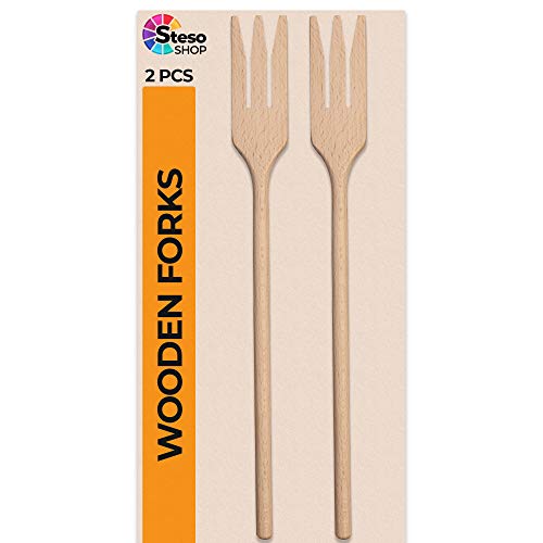 Wooden Forks For Cooking - 2 Pcs Wood Fork Set Perfect Size Great For Cooking - Salad Pasta Grill Tasting Fork Wood - Wood Kitchen Utensils #TOP4