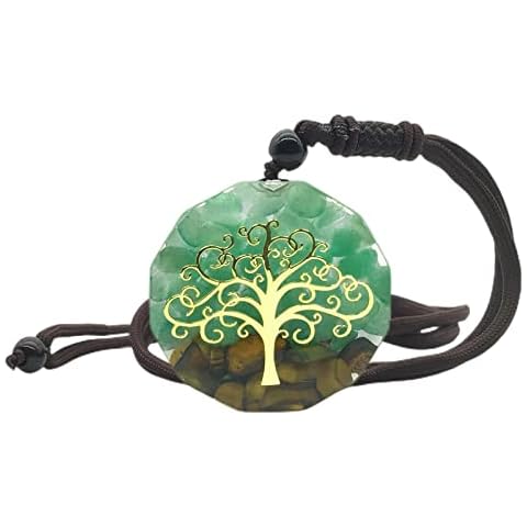 EDEN'S CALL Healing Tree of Life Orgonite Crystal Stone Pendant Necklace for Unisex 26.38" Adjustable Energy Sacred Geometry Tiger's Eye Necklace, Green Aventurine Cover