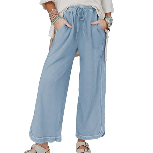 Hixiaohe Women's Casual Wide Leg Sweatpants High Waist Baggy Acid
