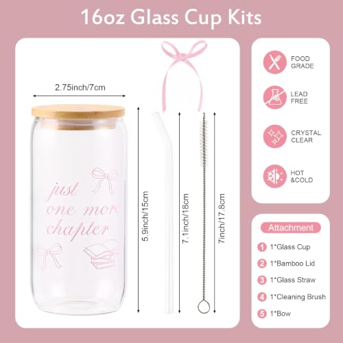 KORHONEN Bow Book Lover Gifts for Women, Bookish Lover Glass Cup Gifts - Image 2