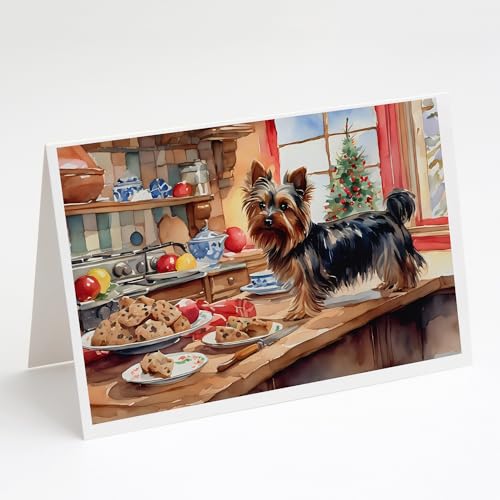 Caroline's Treasures DAC3894GCA7P Yorkshire Terrier Yorkie Christmas Cookies Greeting Cards Pack of 8 Blank Cards with Envelopes Whimsical A7 Size 5x7 Blank Note Cards