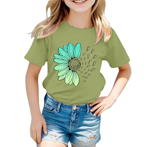 Girls Loose Fit Sunflower Graphic T Shirts Short Sleeve Crewneck Cute Pattern Printed Tops (I-Mint Green, 8-9 Years)3