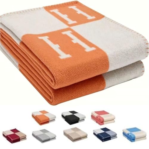 h Blanket Soft Throw 51 x 71 in Blanket Faux Fleece Cashmere Plaid Warm Shawl Thick Knitted Plush Cozy Comfy for Women Throw Blanket for Sofa Couch Bed (Orange)
