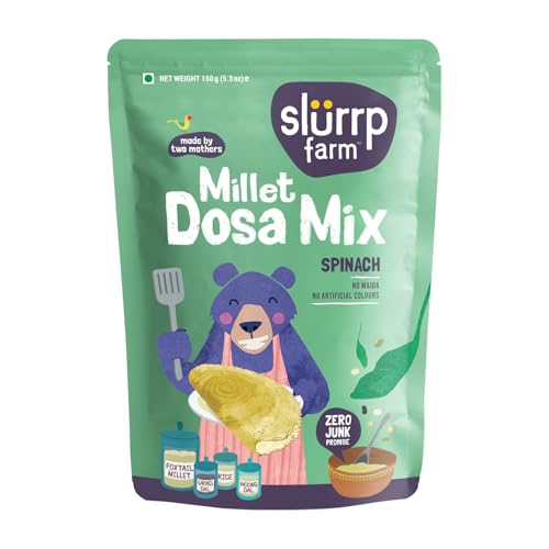 Slurrp Farm Mix Instantané Dosa Mil Riche En Protéines | Supergrains Et Épinards | Nourriture Saine Et Naturelle, 150Gm