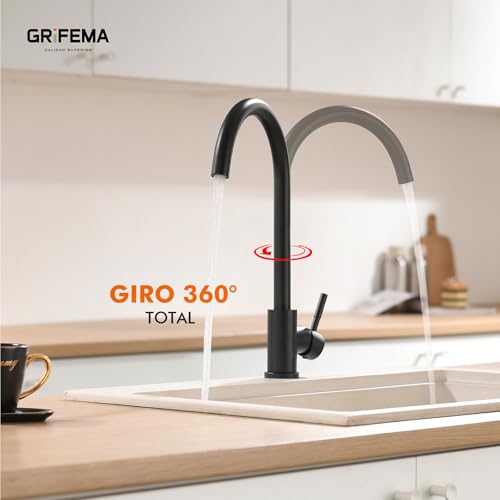 Miniatura 5 de Grifema, G4008b Grifo De Cocina, 360 Grados Giratorio Cocina Monomando Fregadero Agua Fría Y Caliente, Negro