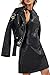 Bellivera Spring Faux Leather Jacket For Women Womens Long Sleeves Winter Faux Leather Embroidery Floral Zipper Jacket,Black1702020,Medium