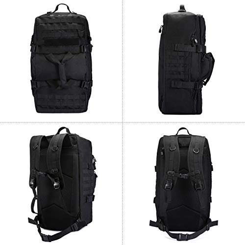 Tactical Multi-functional Travel Duffle Bag Camping Backpack Outdoor Luggage Military Duffel Assault Pack (Black)