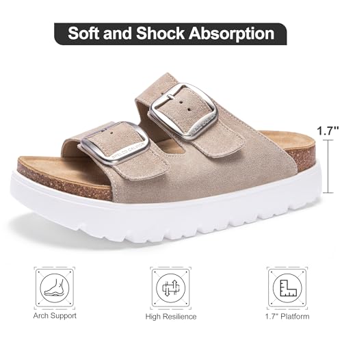 Women's Platform Sandals Suede Sandals with Adjustable Buckle Comfy Open-Toe Summer Slides for Indoor Outdoor Use, Non-Slip, Tan Size 10.5 — view 4