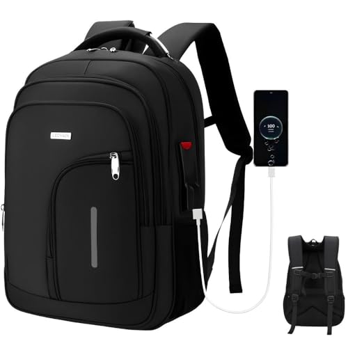 Mochila para Notebook Masculina Feminina Grande– Mochila executiva Antifurto, Reforçada, Saídas USB e Fone, Alça de Aço, Impermeável, Escola, Faculdade, Trabalho ou Viagem – Preta Premium