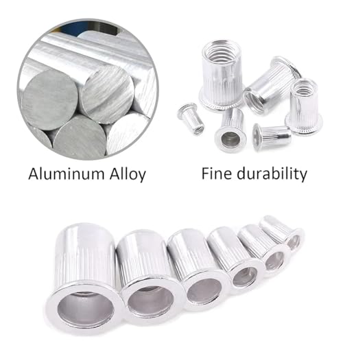 JNNJ 165 Stück Metrisches Nietmuttern-Sortiment, Flachkopf-Aluminium-Nietmutter, Aluminiumlegierung Gewinde Nietmutter Einsatz, M3 M4 M5 M6 M8 M10 Flachkopfnietmutter