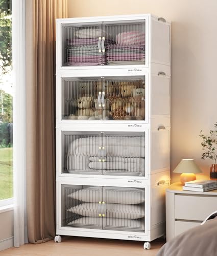 Image of BROVIEW 320Qt Stackable Storage Bins with Lid for Home Dorm, 4Pack White