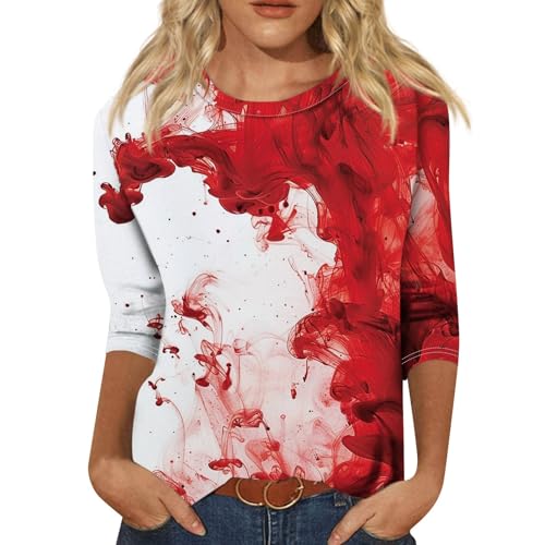 Cute Funny Halloween Shirts for Women Plus Size 3/4 Length Long Sleeve Womens Tops Witch Gothic Renaissance Shirt