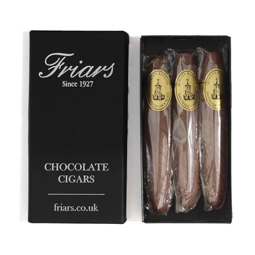 Friars Chocolate Cigar Gift Box - 3 Cigars 165G | Solid Belgian Milk Chocolate Cigars For Gifts for Birthday Celebration New Baby | Unusual Artisan Edible Chocolates Individually Wrapped