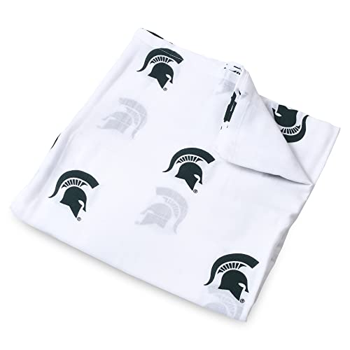 Image of Three Little Anchors Michigan State University Spartans Muslin Swaddle Blanket – Officially Licensed Ultra-Soft 47” x 47” Cotton Muslin Baby Swaddle | Newborn Blanket | MSU Infant Gift