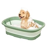 チチロバ(TITIROBA) ペット お風呂 バスタブ 折りたたみバケツ 犬猫浴槽 沐浴 スタンド付き 排水栓付き コンパクト幅 62×奥行×45高さ17.5cm 26L グリーン