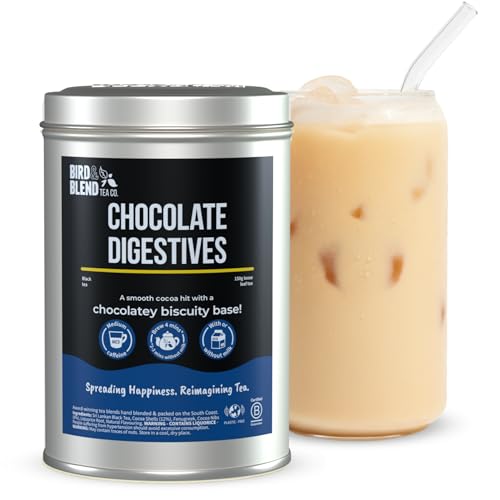 Chocolate Digestives Tea Tin 150g (75 Cups) | Black Loose Leaf Tea Blend with Cocoa Caramel & Biscuit Flavour - Caffeinated | Vegan Chocolate | Dessert Tea