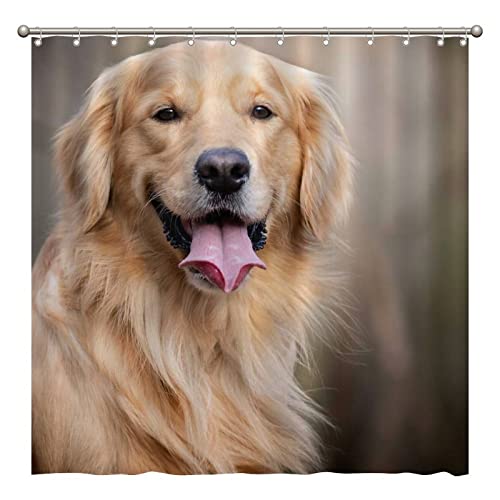 Rimego Shower Curtains Cute Funny Golden Retriever Dog Bath Curta...