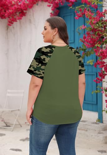 Women's Plus Size Tops Summer V Neck Short Sleeve Raglan T Shirts Casual Blouses Tops3