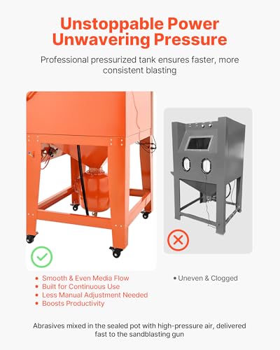 Image of VEVOR Heavy Duty Sandblasting Cabinet Kit with Pressurized Tank, Industrial-Grade Steel Sand Blasting Cabinet - with Dust Collector and Casters for Oversized Parts Surface Finishing, Rust Removal