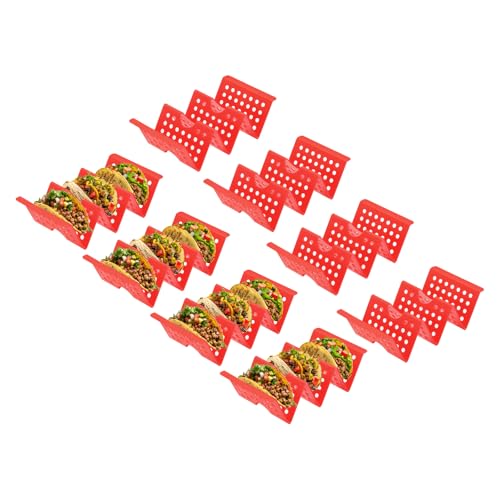 sourcing map 8 soportes para tacos, platos de plástico para tacos con capacidad para hasta 3 tacos, soporte hueco tallado para tacos, apto para lavavajillas y microondas, color rojo