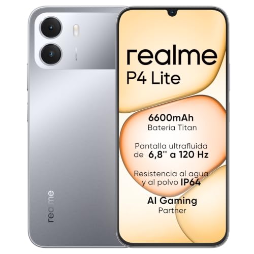 realme Teléfono móvil P4 Lite 4G, memoria de 4 GB + 64 GB, pantalla LCD HD de 6,8 pulgadas, 120 Hz, batería de titanio duradera de 6600 mAh, carga de cable de 15 W, carga trasera de 6 W, protección