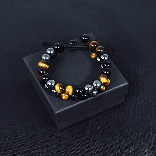 Triple Protection Bracelet Natural Black Obsidian Tigers Eye Hematite 8Mm Beads Crystal Bracelet Healing Bracelets For Men Women Bring Prosperity Luck And Health #TOP6