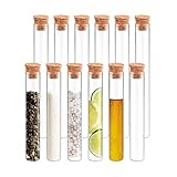 HUAOU 12pcs 10ml/0.34oz Mini Glass Test Tube, 15x100mm Small Candy Storage Tube with Cap, Tiny Flat Bottom Tube with Cork Stopper, Slender Vial Set for Scientific Experiments Lab Liquid Party Decor