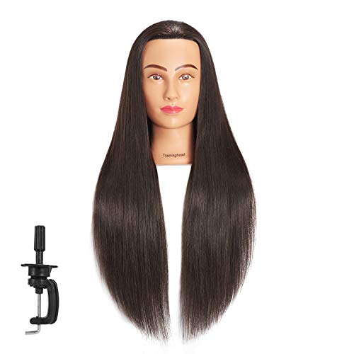 Training Head 26"-28" Mannequin Head Hair Styling Manikin Cosmetology Doll Head Synthetic Fiber Hair Hairdressing Training Model Free Clamp (1908LB0220)
