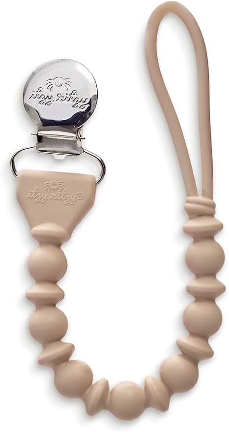 Silicone Pacifier Clip – 100% Food Grade Silicone Pacifier Strap with Clip Keeps Pacifiers, Teethers & Small Toys in Place – Features One-Piece Design & Cord (Toast)