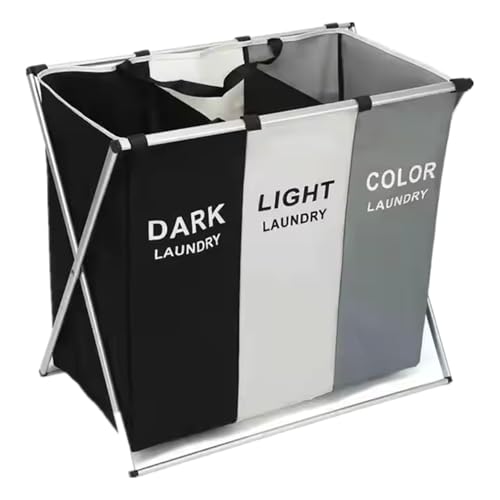 Comfortos 3 Section Laundry Basket,135L Laundry Hamper,Collapsible X-Frame Aluminum, Foldable Washing Basket with 3 Compartments Large laundry Storage Organizer,For Laundry Room,Bedroom & Bathroom