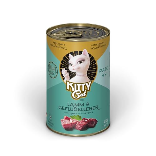 KITTY Cat Paté Cordero e hígado de Aves de Corral, 6 x 400 g, Comida húmeda para Gatos, sin Cereales, con taurina, Aceite de salmón y mejillón de Labios Verdes, pienso Completo con Alto Porcentaje de