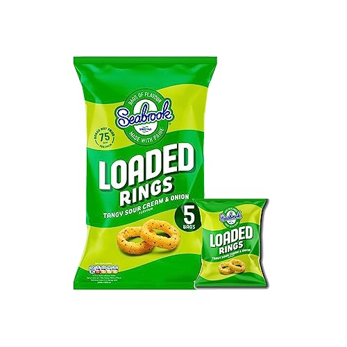 Chips Crisps Bags Collections - Deliciously light & Crispy Chips Bags (loaded rings sour cream & onion (5 x 16g), 4 Packs)