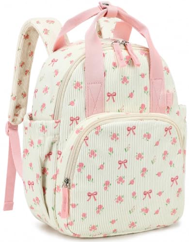 Bluboon Mochila infantil para meninas e meninos 2 a 4 lindas mochilas de jardim de infância de 30,5 cm, bolsas infantis de creche, viagens escolares, Flor de laço rosa 212-bege, Toddler-12'h(not Fit