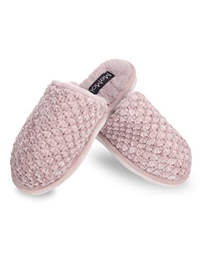 MeMoi Women's Woven Chenille Textured Hard Bottom Plush Slippers