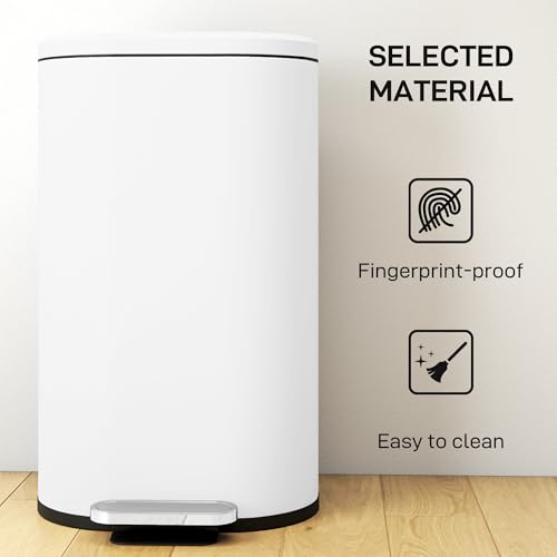 HOMCOM 30L Kitchen Bin with 90° Stay-Open Lid, Slim Rectangular Pedal Bin with Soft-Close Lid, Removable Inner Bucket for Home Office, Fingerprint-Resistant, White - Image 4