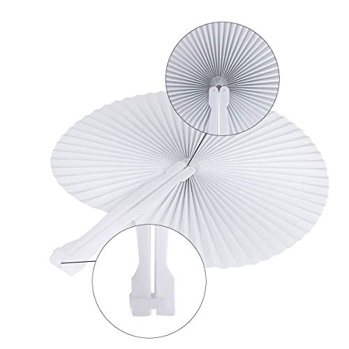 Cusfull 48 Pack White Folding Paper Fans Handheld Paper Fans For Wedding/Party/Party Favours (Round Shape) #TOP2