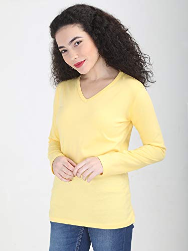 Image of FLEXIMAA Women's Cotton Plain V Neck Full Sleeve T-Shirt