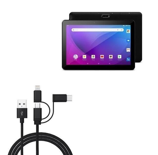 BoxWave Cable Compatible with Allview Viva 1003G - AllCharge 3-in-1 Cable - Jet Black