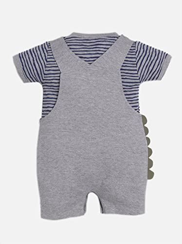 Image of BABY GO Cotton Dungaree Style Short Sleeve Romper for Baby Boys | Cute Striped Jumpsuit with Snap Buttons | Newborn Summer Bodysuit